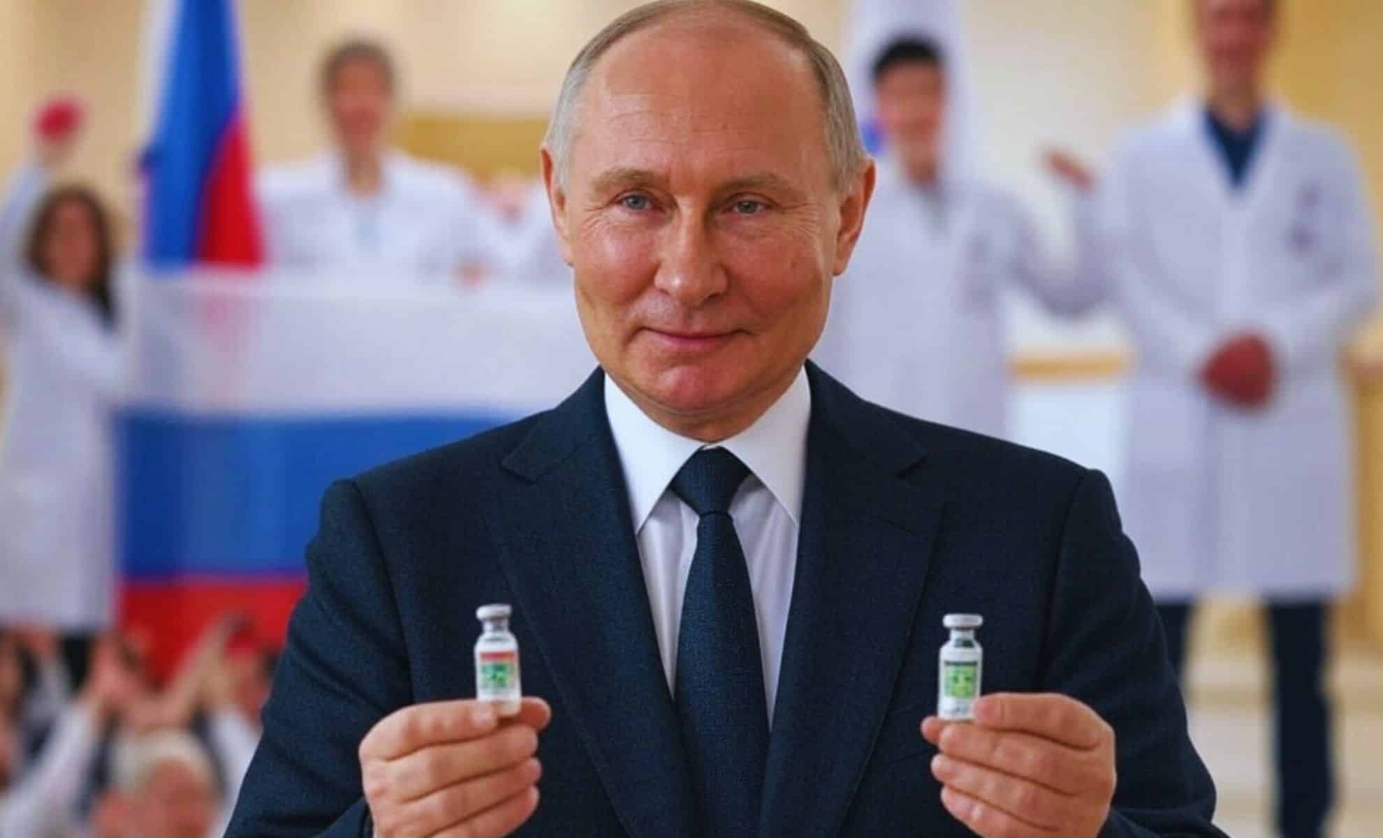 A Generated Picture of President Putin Holding Vaccin Vials