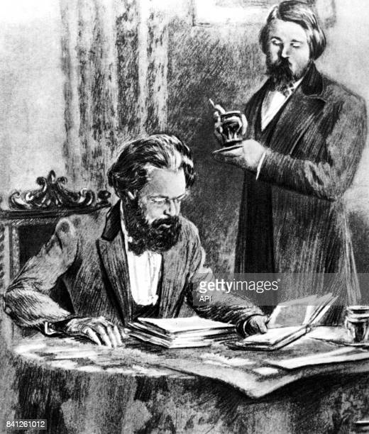 Karl Marx et Friedrich Engels travaillant ensemble. (Photo by API/Gamma-Rapho via Getty Images)